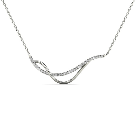 aaXia 10K White Gold 1/10ct. TDW Diamond Wavy Curved Bar Necklace (H-I, I1-I2)