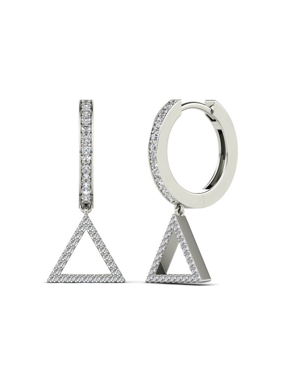 aaXia 10K White Gold 1/3ct. TDW Diamond Triangle Dangle Hoop Earrings (H-I, I1-I2)