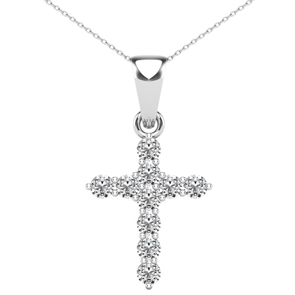 aaXia 10K White Gold 1/6ct. TDW Diamond Cross Pendant Necklace