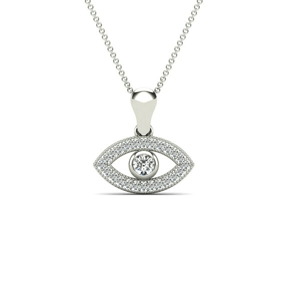 aaXia 10K White Gold 1/6ct. TDW Diamond Evil Eye Pendant Necklace (H-I, I1-I2)
