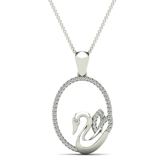 aaXia 10K White Gold 1/6ct. TDW Diamond Swan Pendant Necklace (H-I, I1-I2)