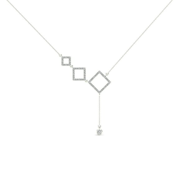 aaXia 10K White Gold 1/6ct TDW Diamond Trio Squares Lariat Necklace