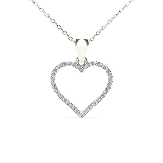 aaXia 10K White Gold 1/8ct TDW Diamond Heart Pendant Necklace