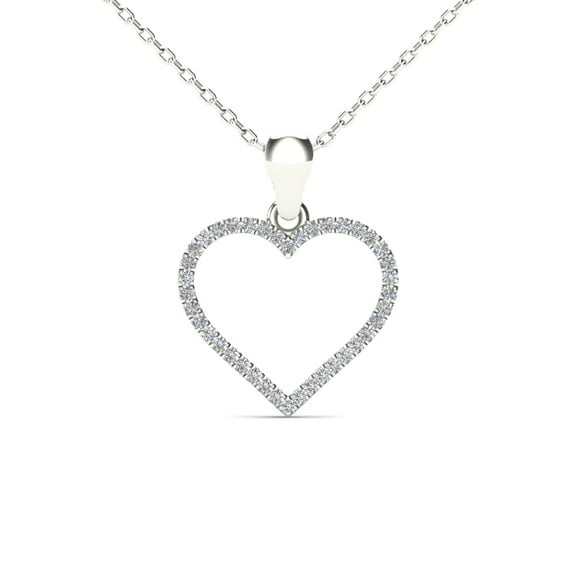 aaXia 10K White Gold 1/8ct TDW Diamond Heart Pendant Necklace