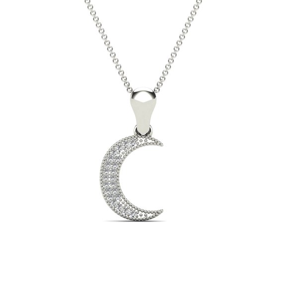 aaXia 10K White Gold Diamond Accent Crescent Moon Pendant Necklace (H-I, I1-I2)