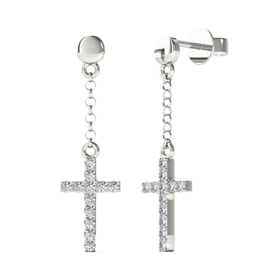 aaXia 10K White Gold Diamond Accent Cross Dangle Stud Earrings