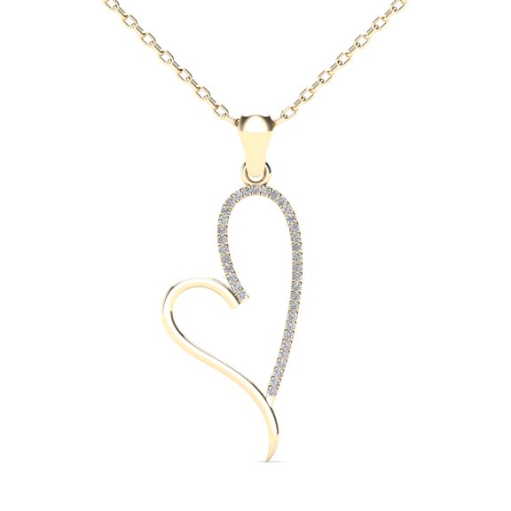 aaXia 10K Yellow Gold 1/10ct TDW Diamond Tilted Heart Pendant Necklace