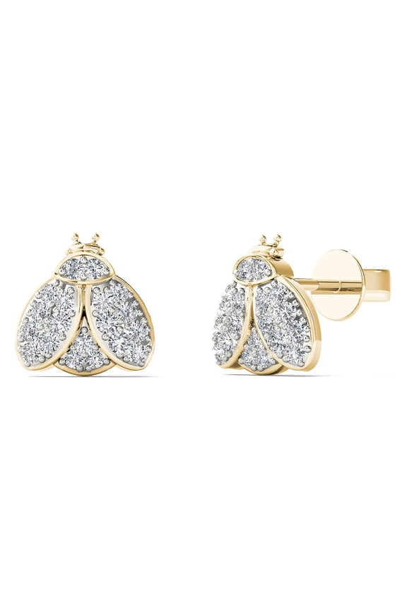aaXia 10K Yellow Gold 1/8ct TDW Diamond Bumble Bee Stud Earrings
