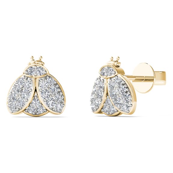 aaXia 10K Yellow Gold 1/8ct TDW Diamond Bumble Bee Stud Earrings