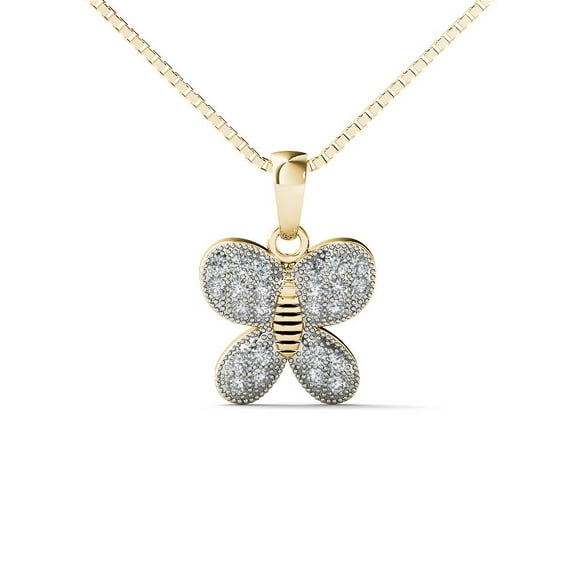 aaXia 10K Yellow Gold Diamond Butterfly Pendant Necklace