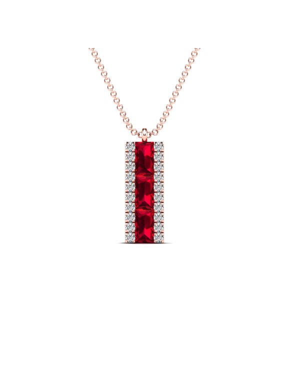 aaXia 14K Rose Gold 1/10ct. TDW Diamond and Ruby Bar Necklace