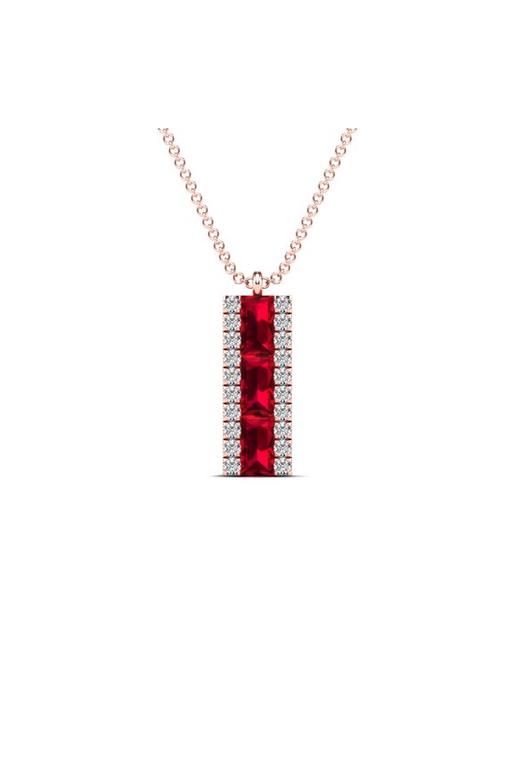 aaXia 14K Rose Gold 1/10ct. TDW Diamond and Ruby Bar Necklace