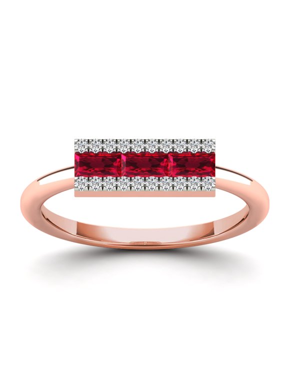 aaXia 14K Rose Gold 1/10ct. TDW Diamond and Ruby Bar Ring