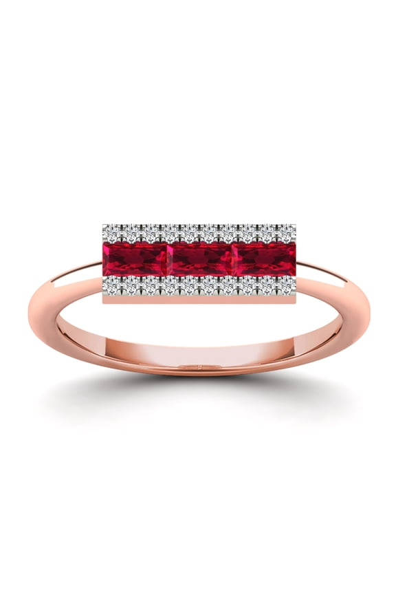 aaXia 14K Rose Gold 1/10ct. TDW Diamond and Ruby Bar Ring