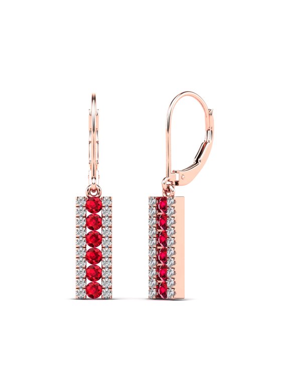 aaXia 14K Rose Gold 1/5ct.TDW Diamond and Ruby Bar Drop Earrings (H-I, I1-I2)