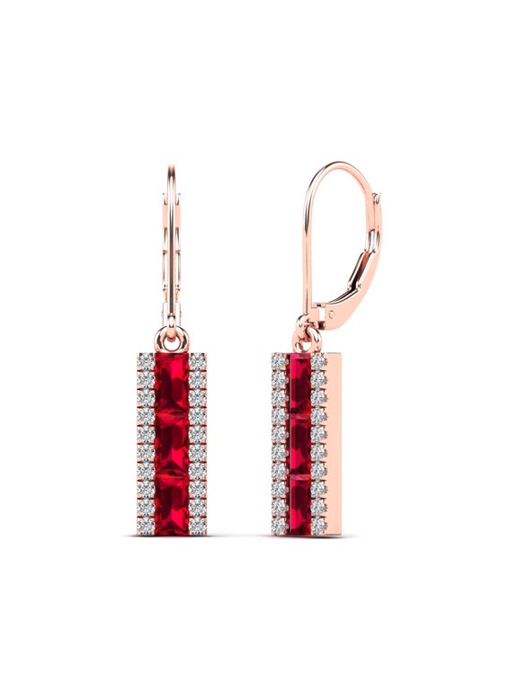 aaXia 14K Rose Gold 1/5ct. TDW Diamond and Ruby Bar Drop Earrings