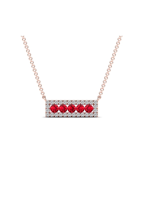 aaXia 14K Rose Gold 1/8ct. TDW Diamond and Ruby Bar Necklace (H-I, I1-I2)