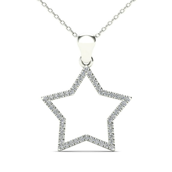 aaXia 14K White Gold 1/10ct TDW Diamond Star Pendant Necklace