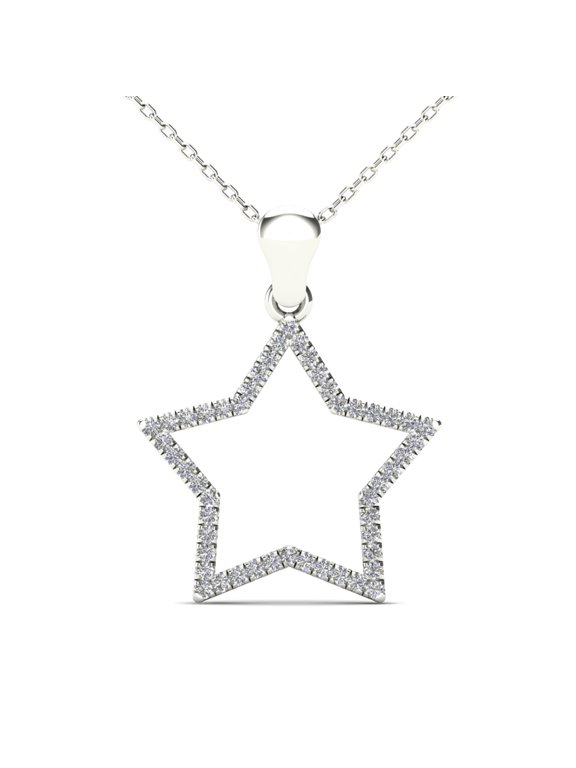 aaXia 14K White Gold 1/10ct TDW Diamond Star Pendant Necklace