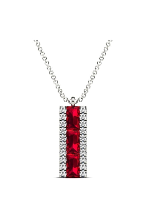 aaXia 14K White Gold 1/10ct. TDW Diamond and Ruby Bar Necklace