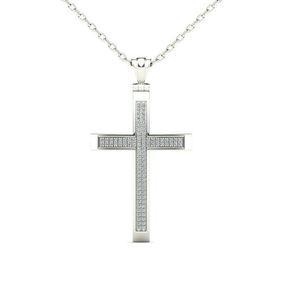 aaXia 14K White Gold 1/4ct TDW Diamond Cross Pendant Necklace