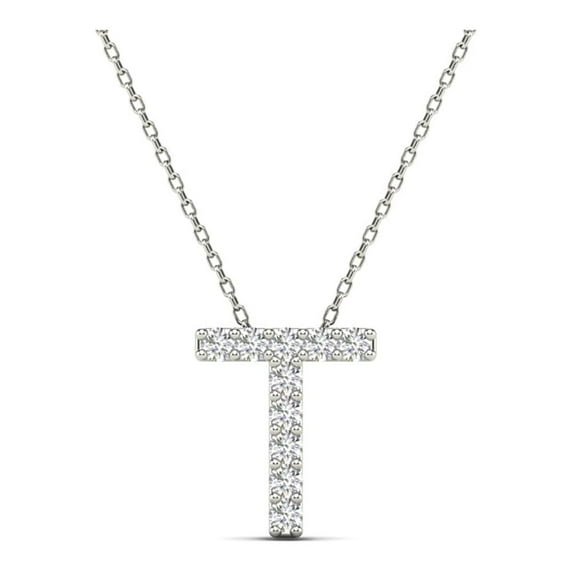 aaXia 14K White Gold Diamond 1/20ct. TDW Initial “T” Pendant Necklace