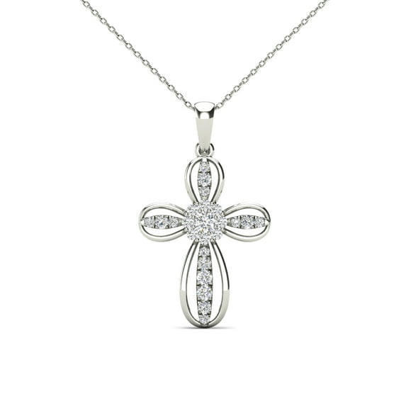 aaXia 14K White Gold Diamond 1/5ct TDW Cross Pendant Necklace
