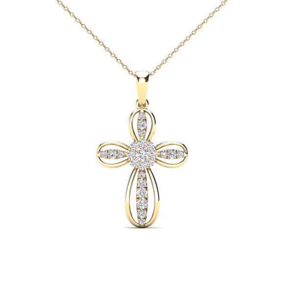 aaXia 14K Yellow Gold Diamond 1/5ct TDW Cross Pendant Necklace