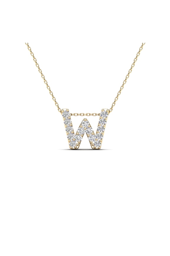 aaXia 14K Yellow Gold Diamond 1/6ct. TDW Initial W Pendant Necklace