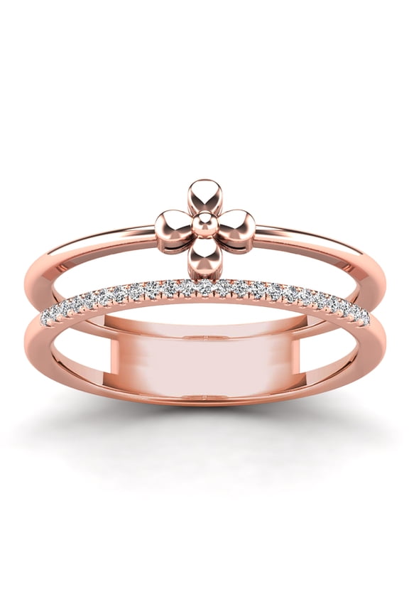 aaXia 18K Rose Gold 1/15ct. TDW Diamond Clover Double-Band Ring (H-I, I1-I2)