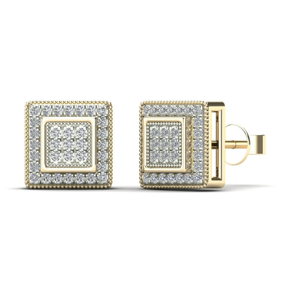 aaXia Mens 14K Yellow Gold 1/5ct TDW Diamond Square Stud Earrings