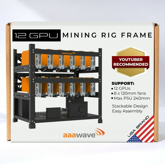 aaawave 12GPU Open Frame Mining Rig Frame Chassis for Crypto Coin Currency Mining ETH LTH Zcash