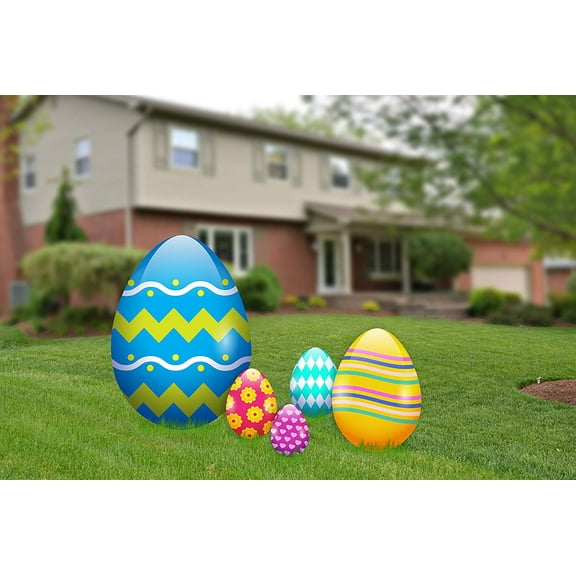 aahs!! Engraving Easter Egg Yard Signs, Outdoor Decorations 5 Pieces