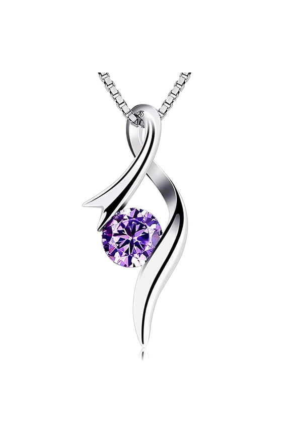 Sterling Silver Purple Pendant Necklace for Women, 925 Minimalist Dainty Jewelry Gift, Elegant Chain Necklace for Anniversary, Birthday, Valentine’s Day, Mother’s Day