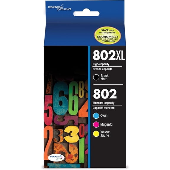 ab 802 DURABrite Ultra Ink High Capacity Black & Standard Color Cartridge Combo Pack (T802XL-BCS) Works with WorkForce Pro WF-4720, WF-4730, WF-4734, WF-4740