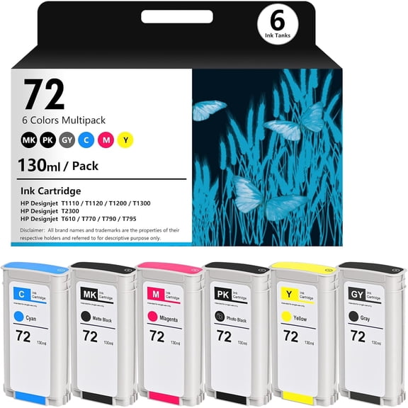 ab Ink Cartridges Replacement for HP 72 Compatible with HP Designjet T795, T790, Designjet T1300, T2300, Designjet T1200,T1110,T1120, Designjet T610,T770, C9403A C9370A C9371A C9372A C9373A