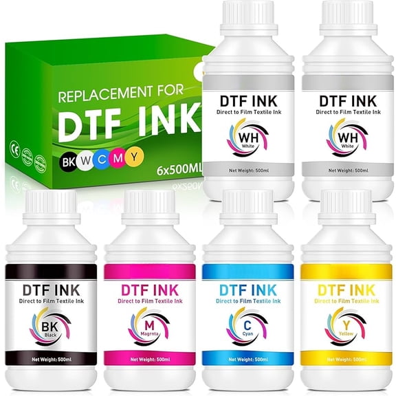 ab Premium DTF Ink 3000ML - DTF Transfer Ink for PET Film, Refill DTF Ink for Epson ET-8550, L1800, L800, XP15000, R2400, P400, P800, Heat Transfer Printing Ink Direct to Film (500ml x 6, CMYK W