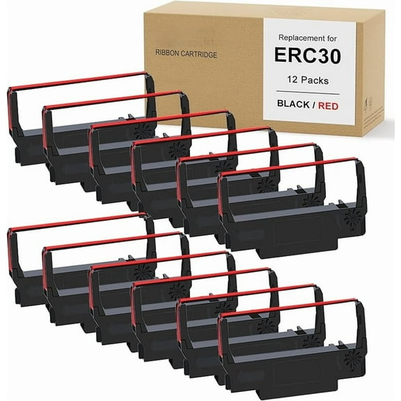 ab Replacement for ERC 30/34/38 B/R Ribbons 24 Pack,Black and Red(Individually Sealed)