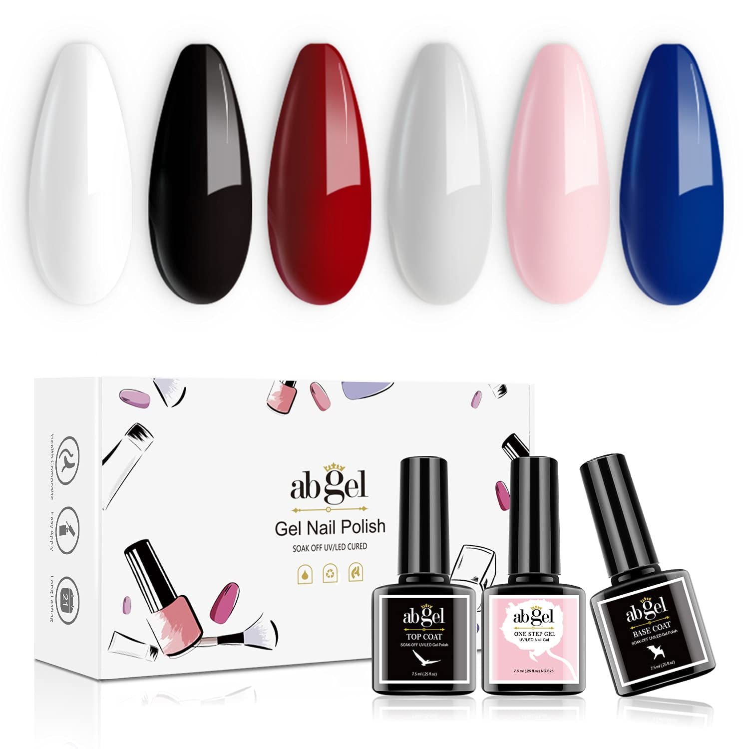 ab gel Gel Nail Polish Kit, 6 Pcs Classic Color Gel Polish Set with
