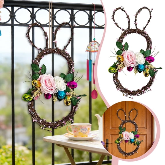 abbit Raffia Wreath Hanging Ornament For Home Natural Fiber Rabbit Figure Wreath For Wall Shelf And Door