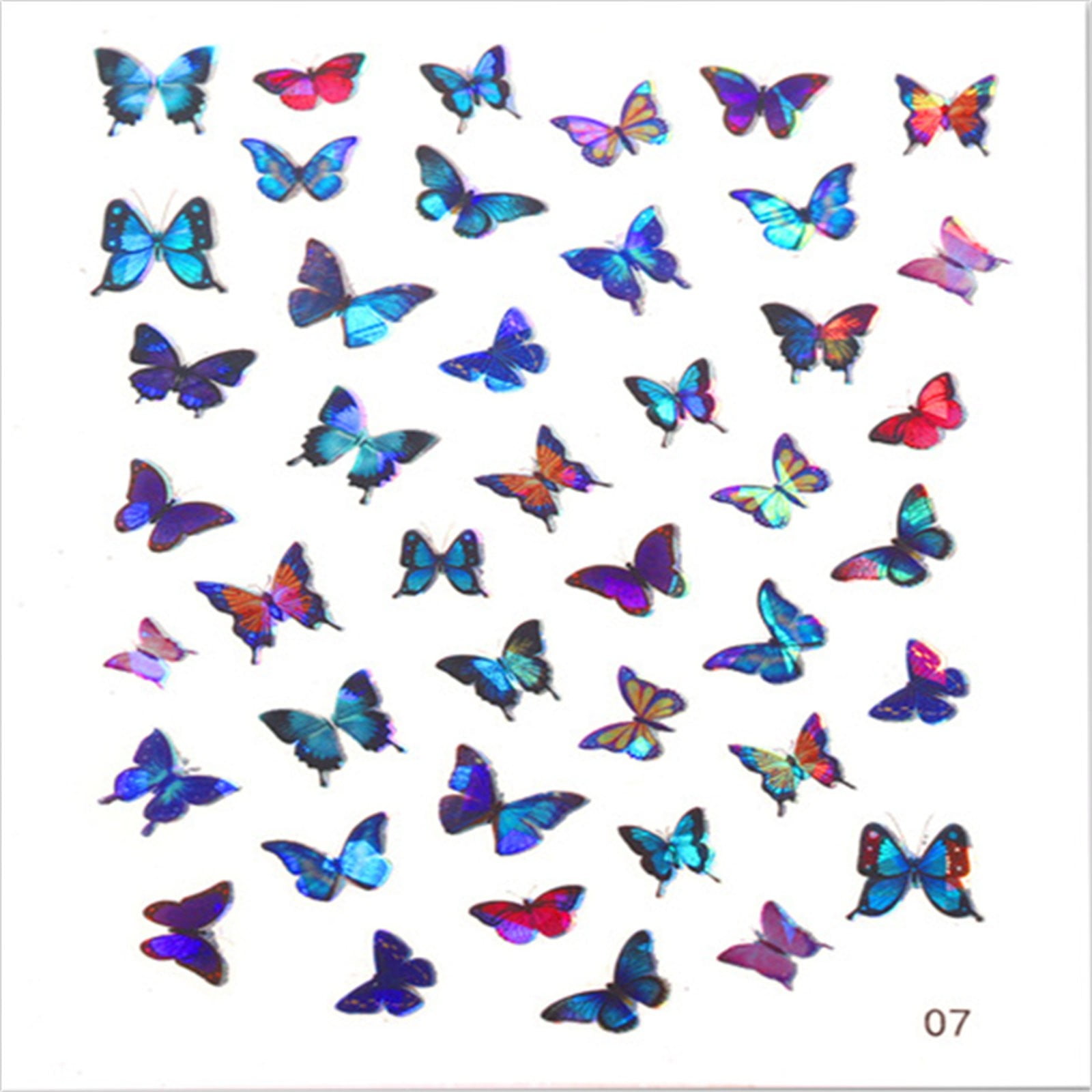 Abkekeiui Butterfly Nail Stickers 3D Self Adhesive Nail Decals Colorful ...