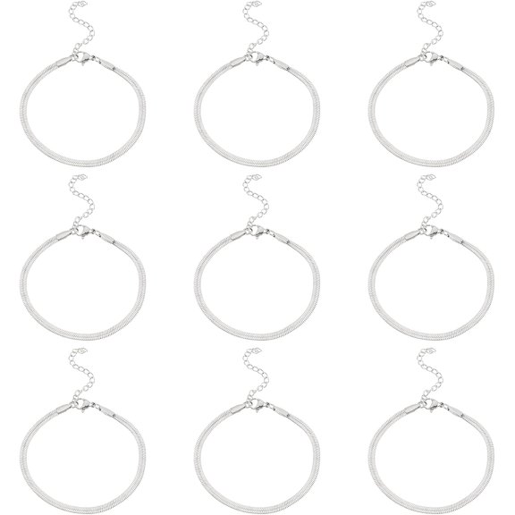 about 10Pcs 16.4~16.7cm Flat Snake Dome Stainless Steel Herringbone Chain Link Bracelet Flexible Adjustable Bracelet for Handmade Jewelry Gift