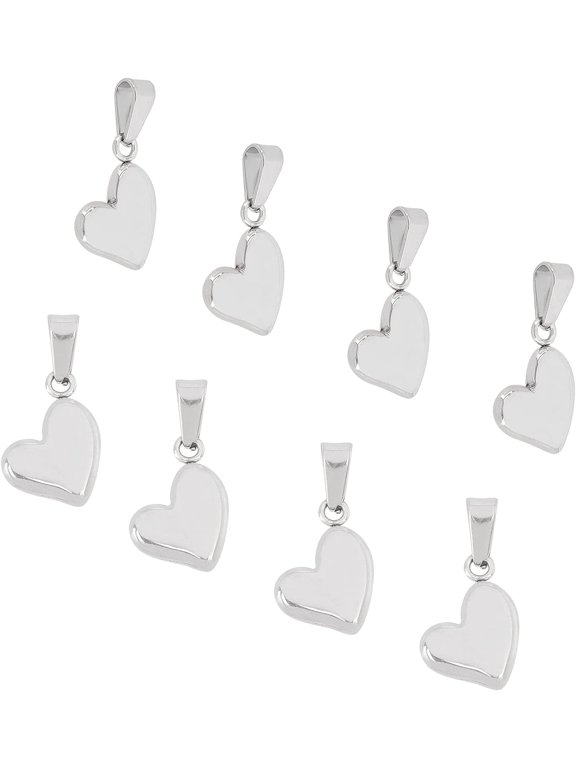 about 10pcs Puffed Heart Smooth Charm Stainless Steel Charm Heart Metal Pendant for Necklace Jewelry Making 18mm 7x3mm Hole Stainless Steel Color