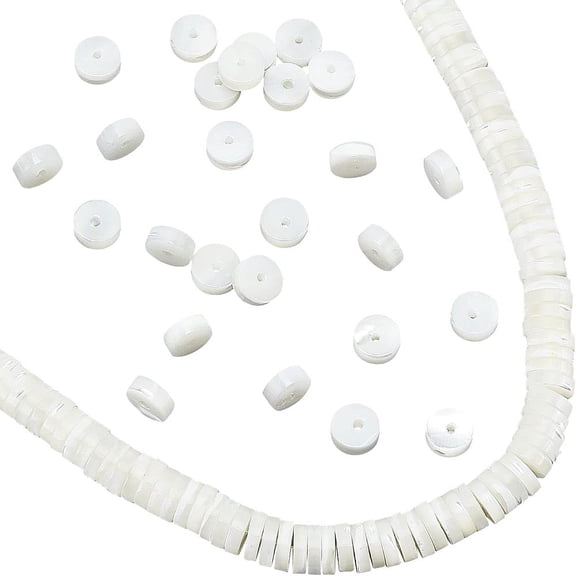 about 173 Pcs Natural Shell Heishi Beads 8 mm Flat Round White Natural Trochid Shell Beads Column Freshwater Shell Loose Disc Spacer Beads