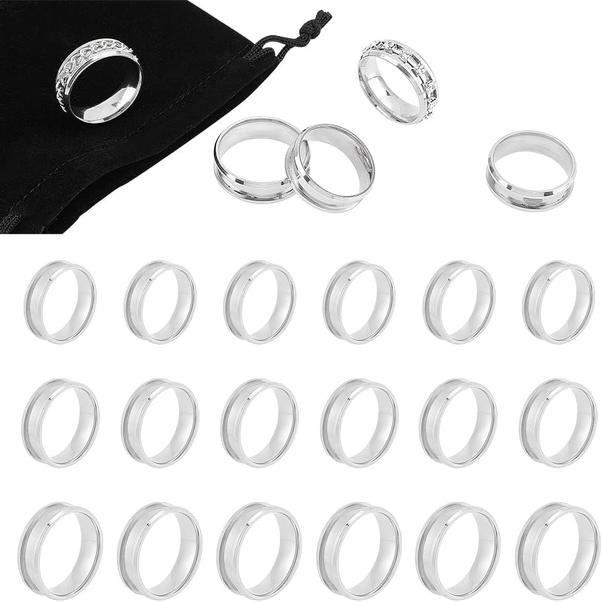 about 18Pcs Blank Ring 3 Sizes Stainless Steel Grooved Ring Round Empty ...