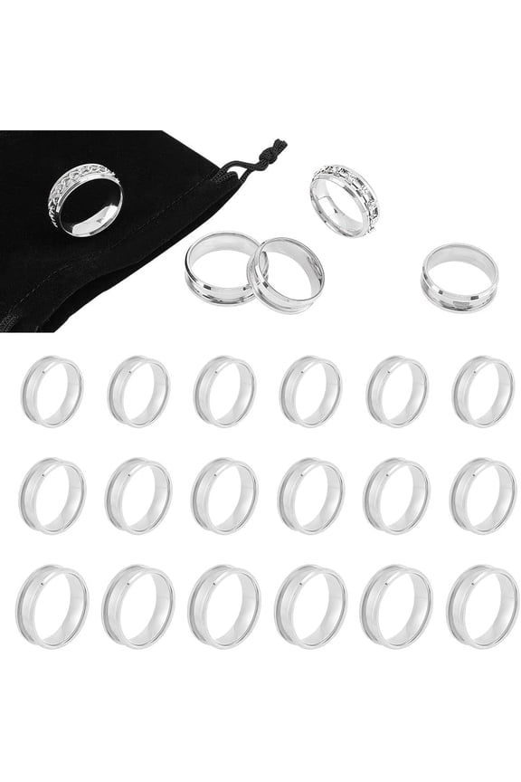 about 18Pcs Blank Ring 3 Sizes Stainless Steel Grooved Ring Round Empty Ring for DIY Inlay Ring Jewelry Making Gift Stainless Steel Color