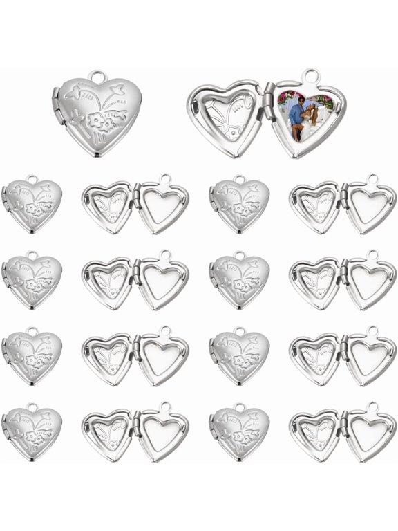 about 20Pcs Photo Pendants Heart Locket Pendants Heart Memory Locket Charms 12.5mm Metal Heart Charms Photo Locket Necklace Pendants