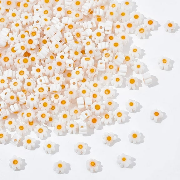 about 300 Pcs 3 Strands Daisy Beads Handmade Millefiori Lampwork Glass Bead Flat White Flower Loose Spacer Bead