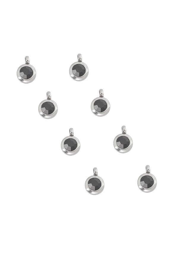 about 30pcs Faceted Rhinestone Flat Round Charm Stainless Steel Charms Smooth Metal Charm Hypoallergenic Pendants for DIY Jewelry Making Stainless