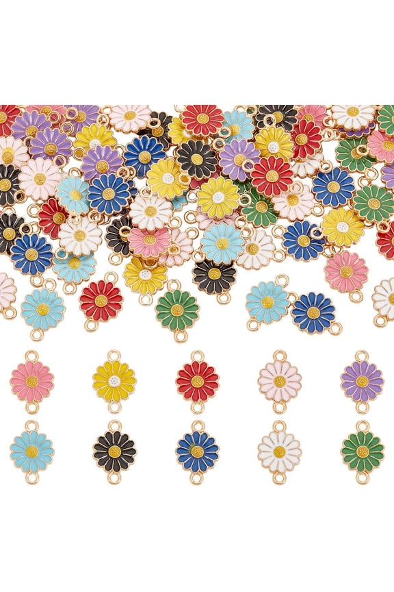 about 80Pcs 10 Colors Sunflower Connector Charms Earring Charms Sunflower Pendants Gold Flower Charms Tiny Links Jewelry Connector Charms